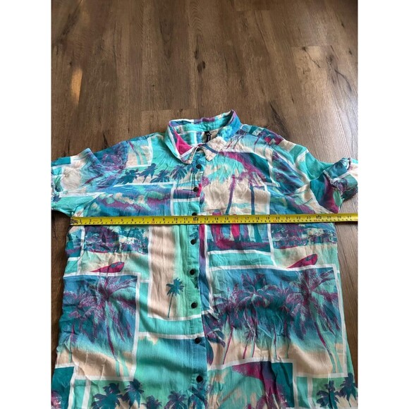 TORRID SLEEP Women's 3X Colorful Tropical Palm Beach Button Sleep Fringe Shirt - Picture 6 of 6